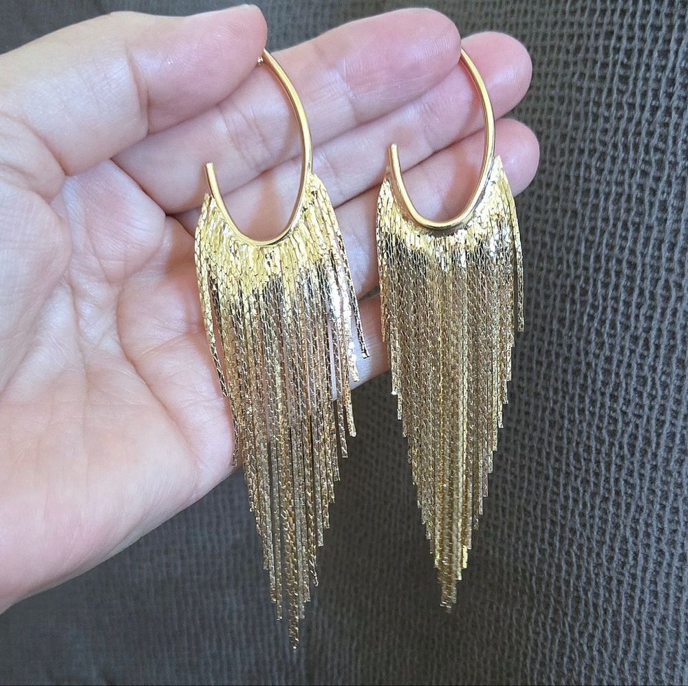 House🏠 of Harlow 1960 Dangling Gold💛 Cobra🐍 Chain⛓ Tassels Earrings - Picture 8 of 15